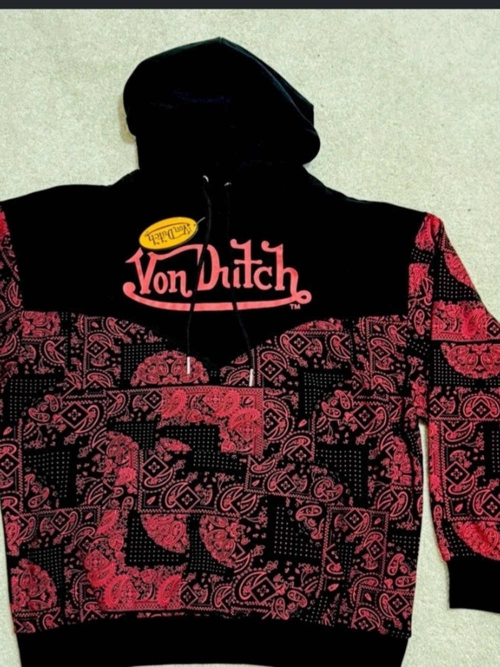 Von Dutch Black & Red Bandana Hoodie Size Large